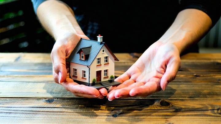 Main: Conceptual image of hands holding a model house, emphasizing 