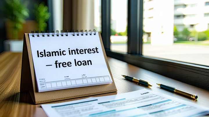 Concept général d'un prêt sans intérêt islamique : image professionnelle montrant une scène abstraite sans texte ni visage...