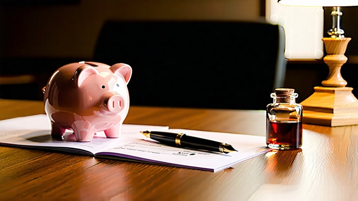 Desk with vintage fountain pen, ink bottle, and piggy bank symbolizing security deposit. Learn how to fill out a security ...