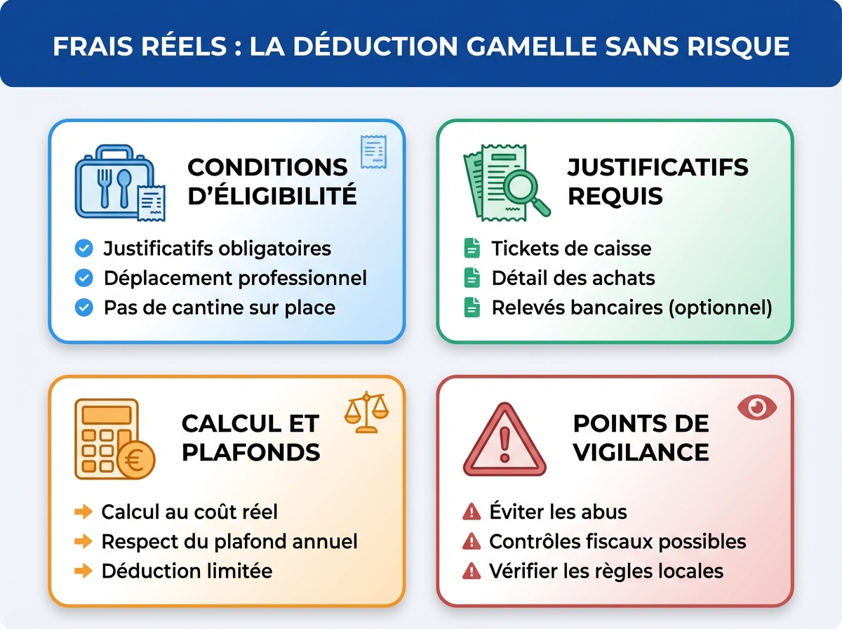 Infographie cheat sheet : Frais réels des repas en gamelle : la déduction sans risque