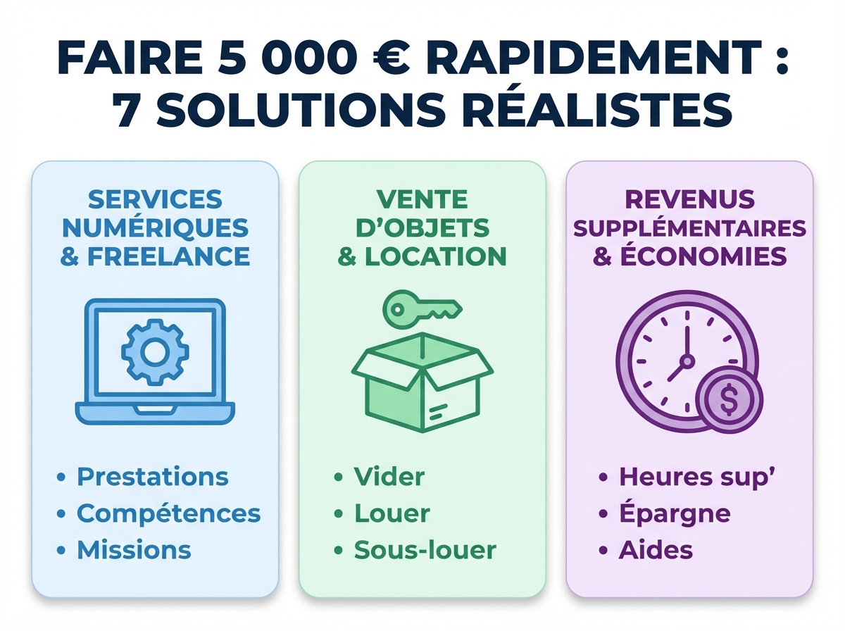 Infographie cheat sheet : Faire 5 000 € rapidement : 7 solutions réalistes