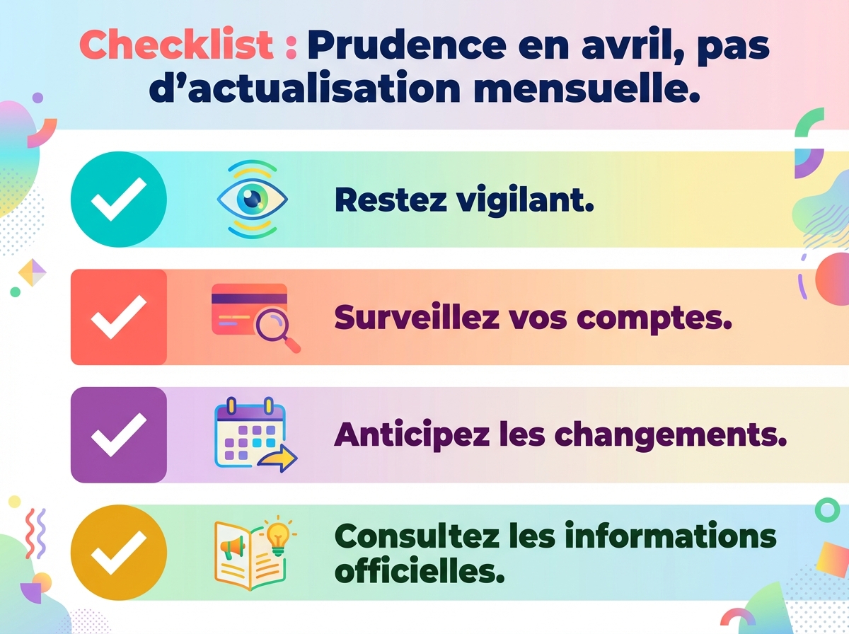 Infographie checklist : Pas d'actualisation mensuelle nécessaire en avril : prudence