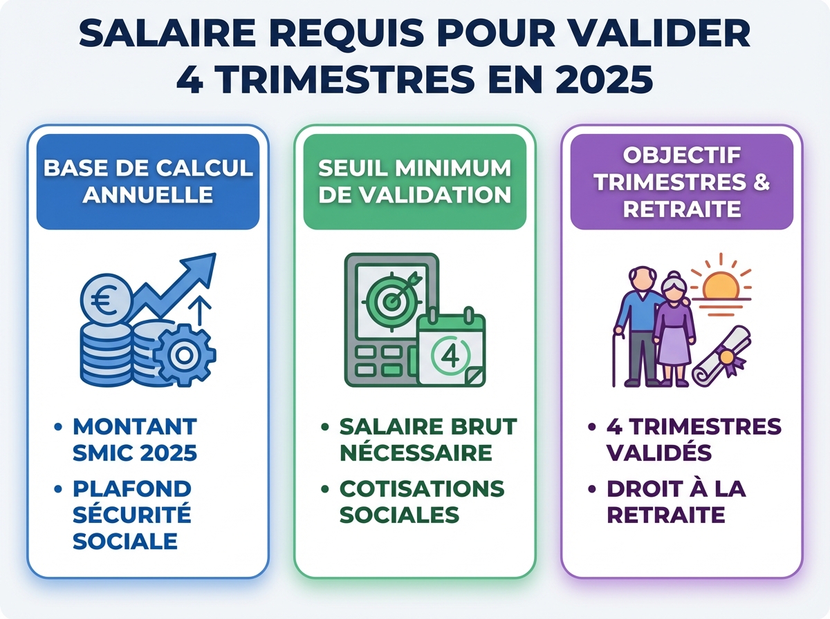 Infographie cheat sheet : Salaire nécessaire en 2025 pour valider 4 trimestres
