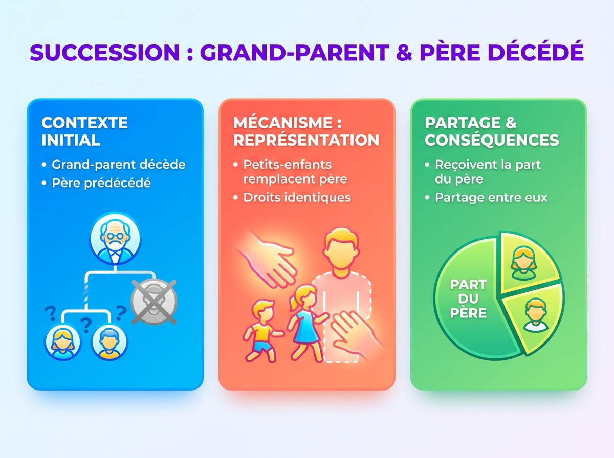 Infographie cheat sheet : Succession d'un grand-parent quand le père est décédé