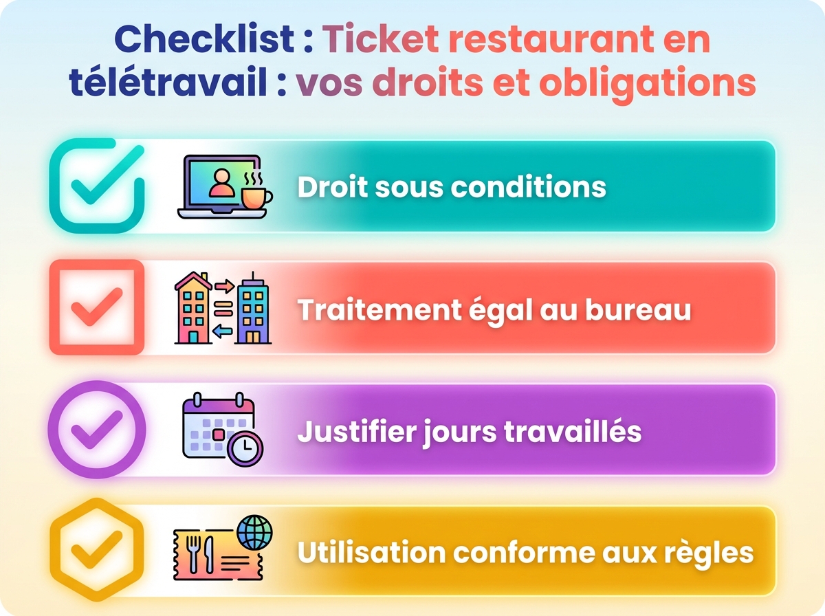 Infographie checklist : Ticket restaurant en télétravail : vos droits et obligations