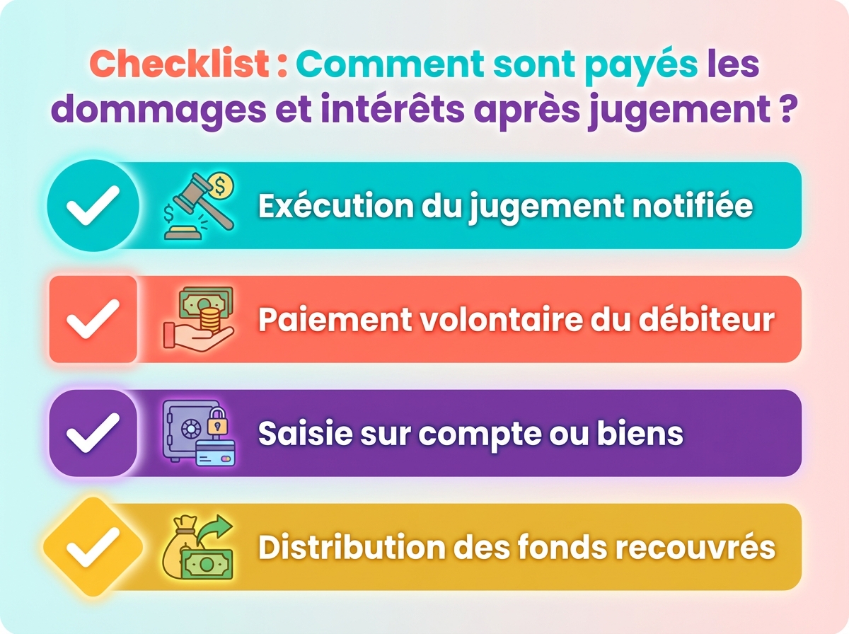 Infographie checklist : Comment sont payés les dommages et intérêts après jugement?
