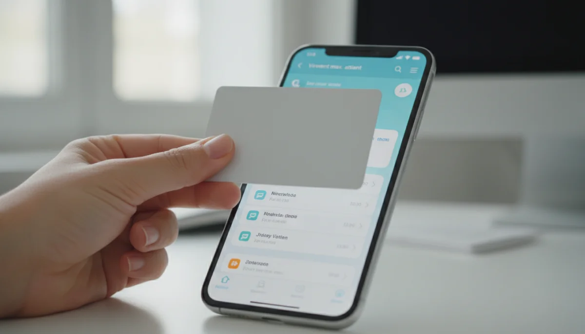 Main tenant carte bancaire devant smartphone affichant application Banque Populaire et limite de virement