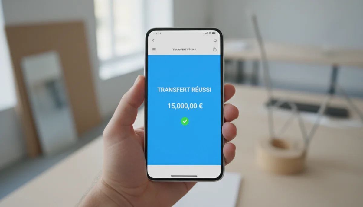 Main tenant smartphone : virement instantané Crédit Mutuel de 15 000 € réussi