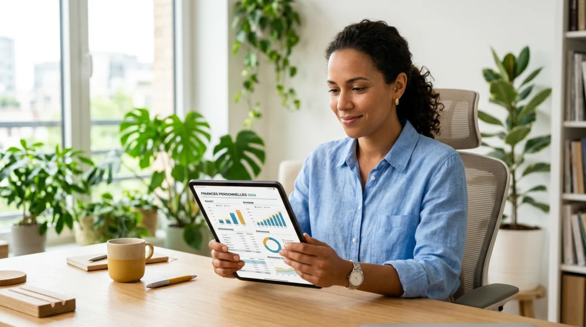 Personne confiante consultant un document financier sur tablette pour comprendre combien de temps dure une saisie sur salaire.