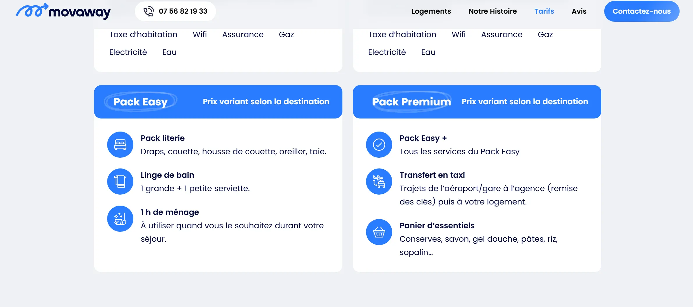 movaway page pack et tarifs