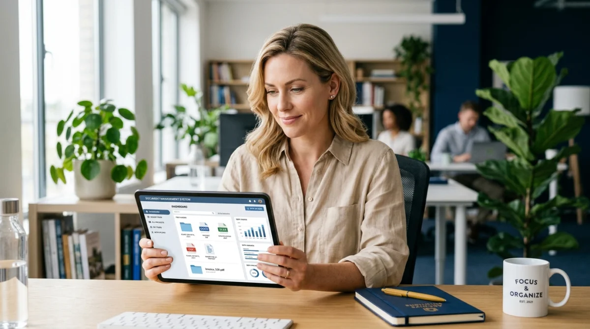 Professionnel consultant la gestion de documents numériques sur tablette pour le suivi de prélèvement WTW France.