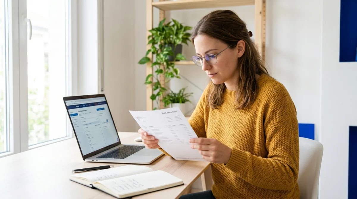 Personne examinant un relevé bancaire sur ordinateur pour résoudre un problème de prélèvement abusif HomeServe.