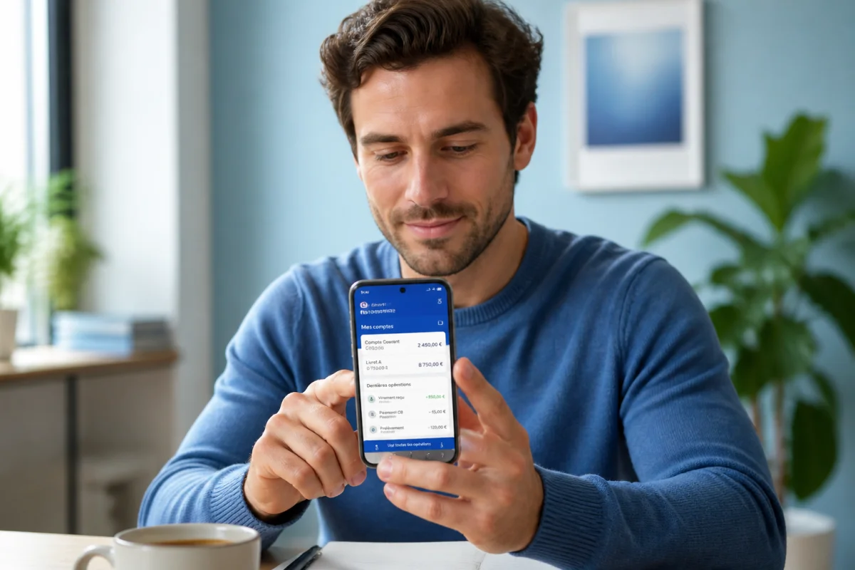 Personne utilisant son smartphone pour gérer ses comptes bancaires et savoir comment bloquer un prélèvement en ligne sereinement.